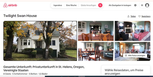 Screenshot des Swan-Hauses bei airbnb. Screenshot des Swan-Hauses bei airbnb.
