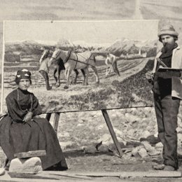 Giovanni Segantini - Magie des Lichts / Segantini mit seiner Frau Bice vor "Das Pflügen", ca. 1890 Poster