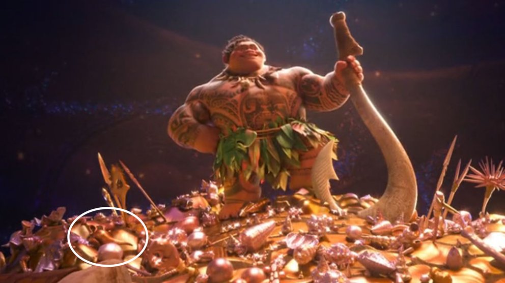 Tamatoa sends Aladdin's miracle lamp with him