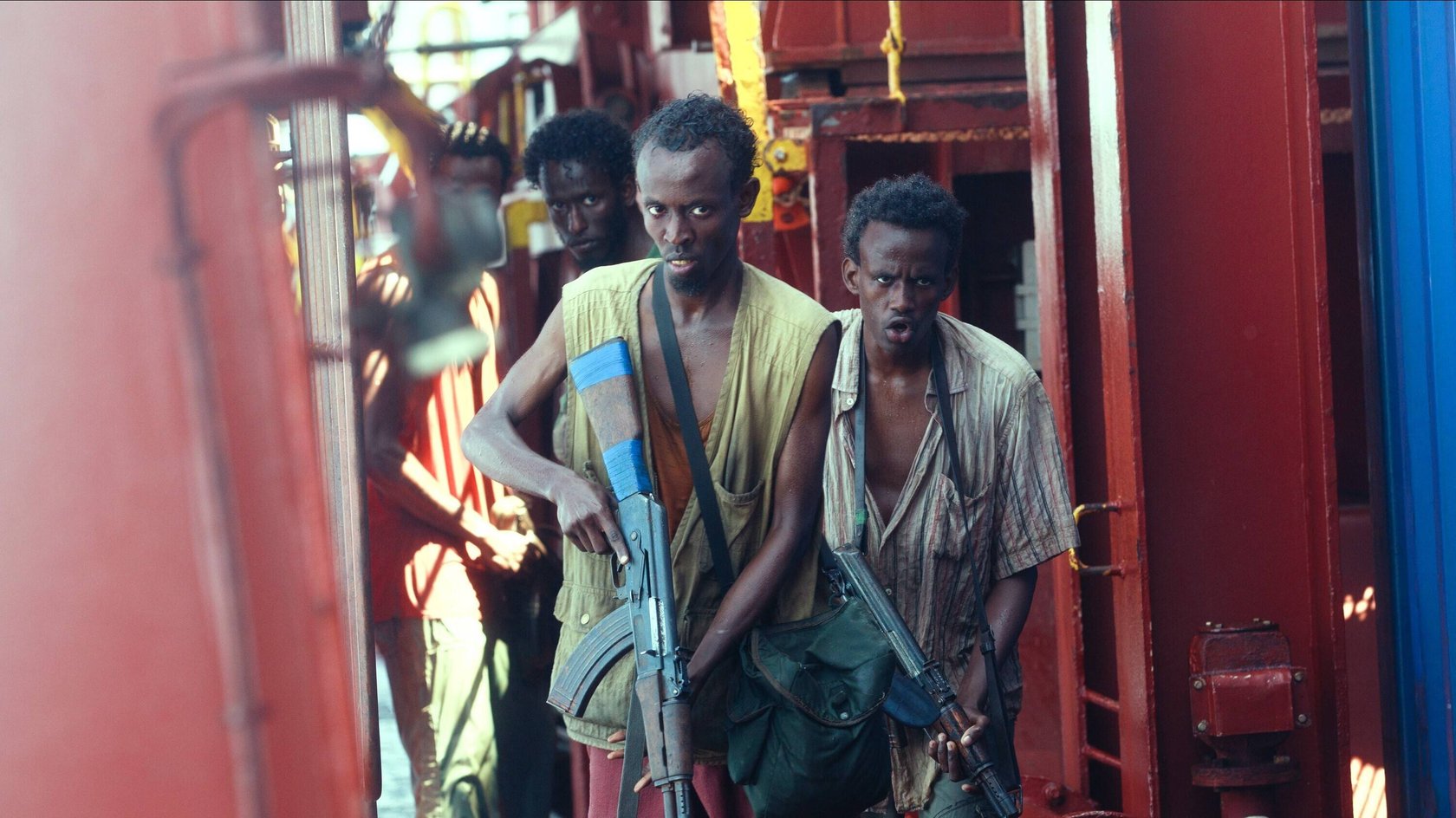 Barkhad Abdi, Faysal Ahmed und Mahat M. Ali in „Captain Phillips“.