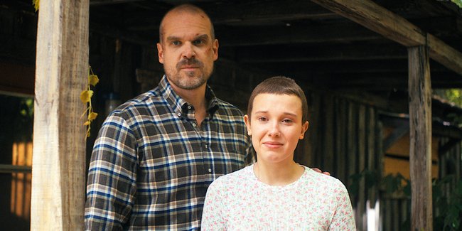 STRANGER THINGS. (L to R) David Harbour as Jim Hopper and Millie Bobby Brown as Eleven in STRANGER THINGS. Cr. Courtesy of Netflix © 2022