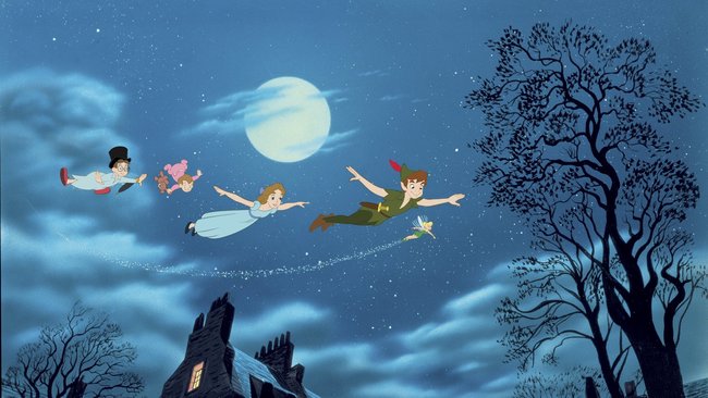 Peter Pan und seine Freunde fliegen über den Nachthimmel von London.