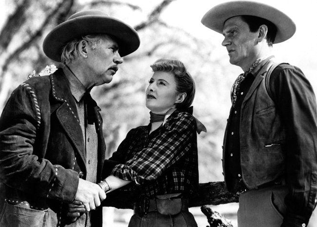 Walter Huston, Barbara Stanwyck und Wendell Corey in „Die Farm der Besessenen“.