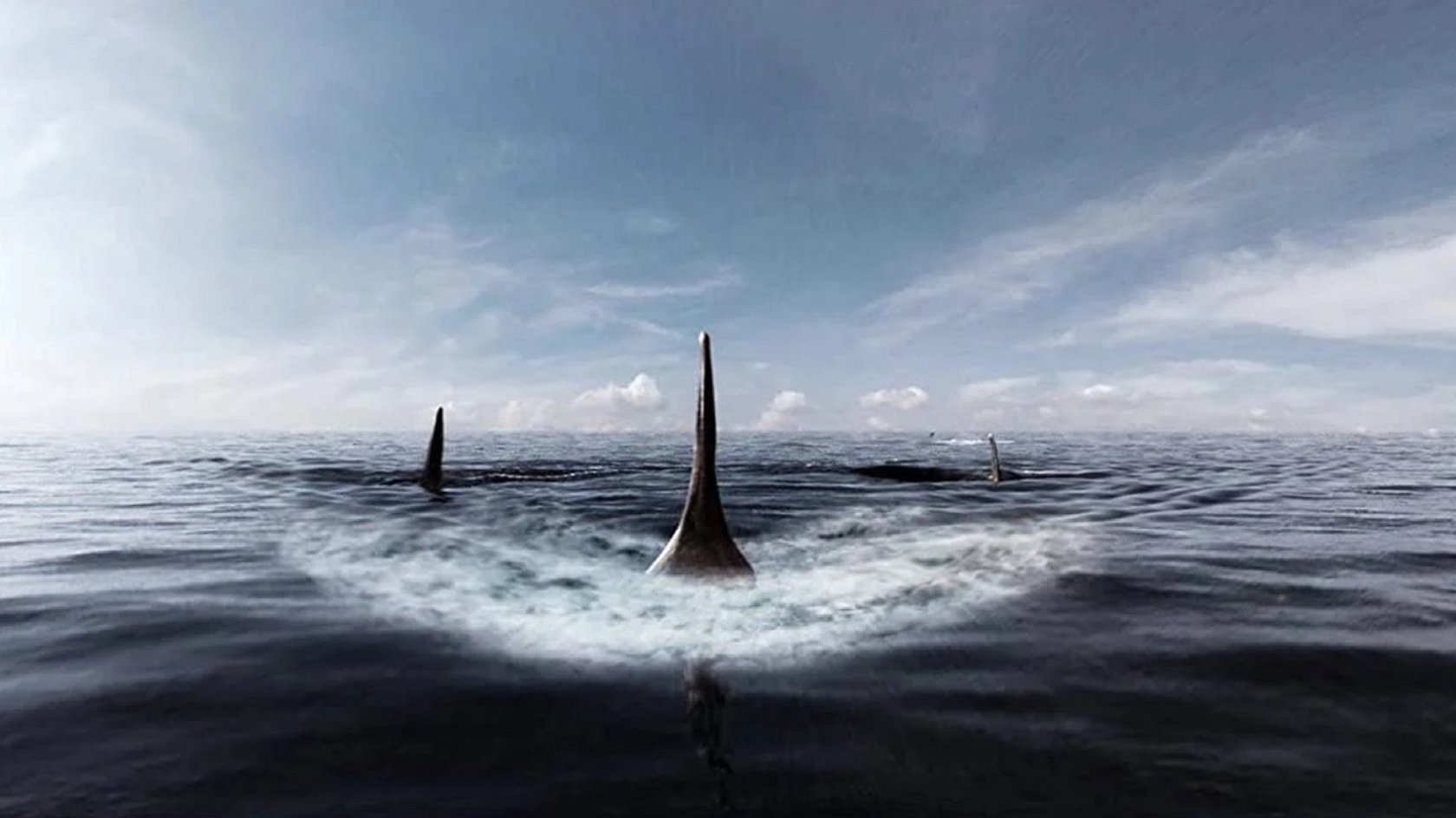 Flossen-Alarm: Die Megalodons auf dem Weg zum Angriff.