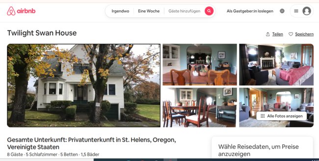 Screenshot des Swan-Hauses bei airbnb.