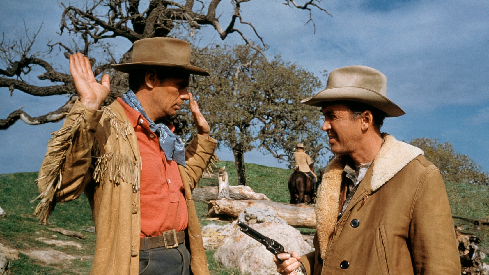 James Stewart und Richard Widmark in „Zwei ritten zusammen“.