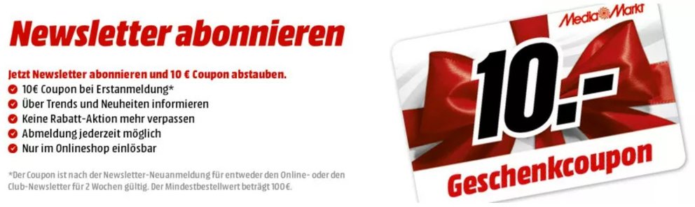 MediaMarkt Newsletter-Gutschein: Kostenlos anmelden und 10 Euro Coupon