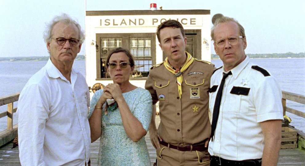 Auf dem Bild: Bill Murray, Frances Mcdormand, Edward Norton und Bruce Willis in „Moonrise Kingdom“